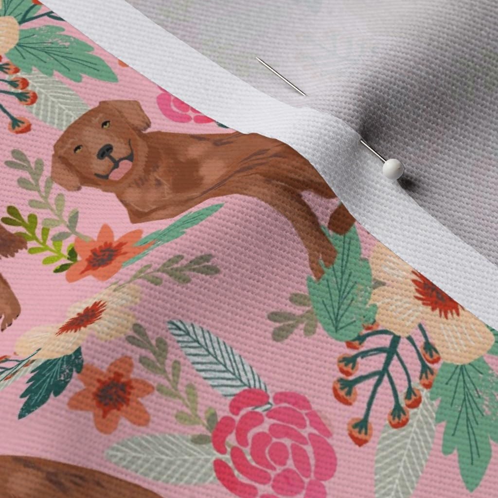 Spoonflower Fabric - Golden Retriever Red Dogs Cute Pastel Pink Retrievers Florals Pet Printed on Denim Fabric by The Yard - Bottomweight Apparel Home Decor Upholstery