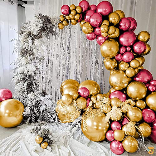Image of Just Party 25Pcs Red & 25Pcs Golden Metallic Chrome Balloons with Shiny Surface For Birthdays /Anniversary /Engagement /Baby Shower /bachelorette Party Decorations (Pack of 50)