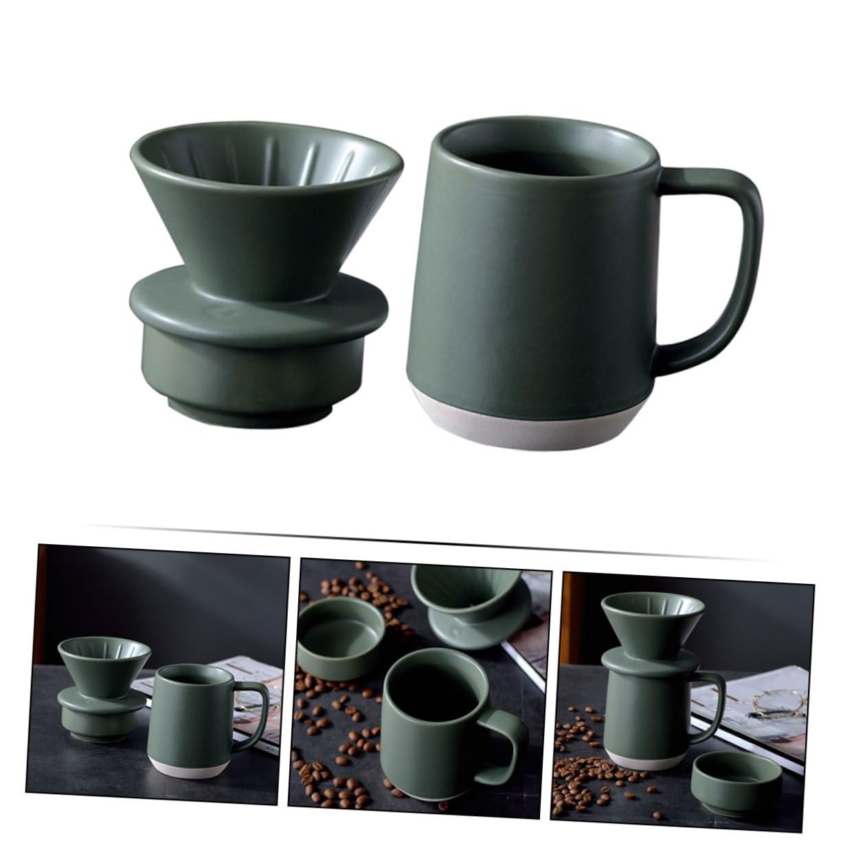 Taza de Café de Cerámica Filtro Manual para Preparar Café | Verde Detalles Delicados , Formato Ligero y Portátil y Filtrado Fino Uso Práctico , Diseño Simple