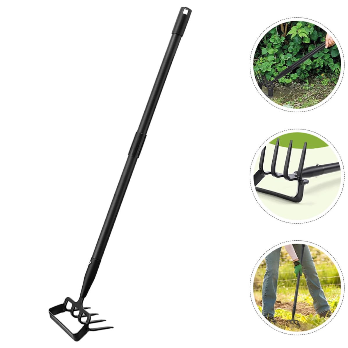 Rastrillo de Mano Azada de Jardín Pequeña de Acero Inoxidable Negro | Ligero y Portátil, para Excavar Zanjas y Plantar, Herramienta Multifuncional para Huerto y Labores de Jardín