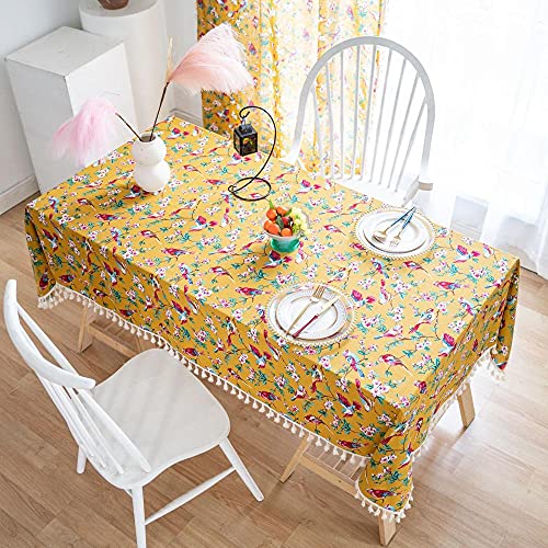 Nappe à pompons 140x300 fleur oiseau pour table de restaurant et buffet ethnique