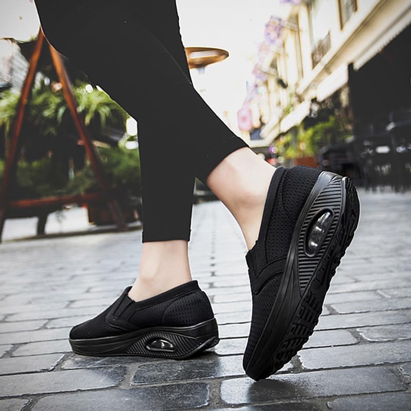 Women's Platform Orthopedic Air Cushion Walking Shoes Mesh Breathable Diabetic Nurse Work Sneakers Slip-ons Light Wedge Ladies Toning Rocker Shoe 6