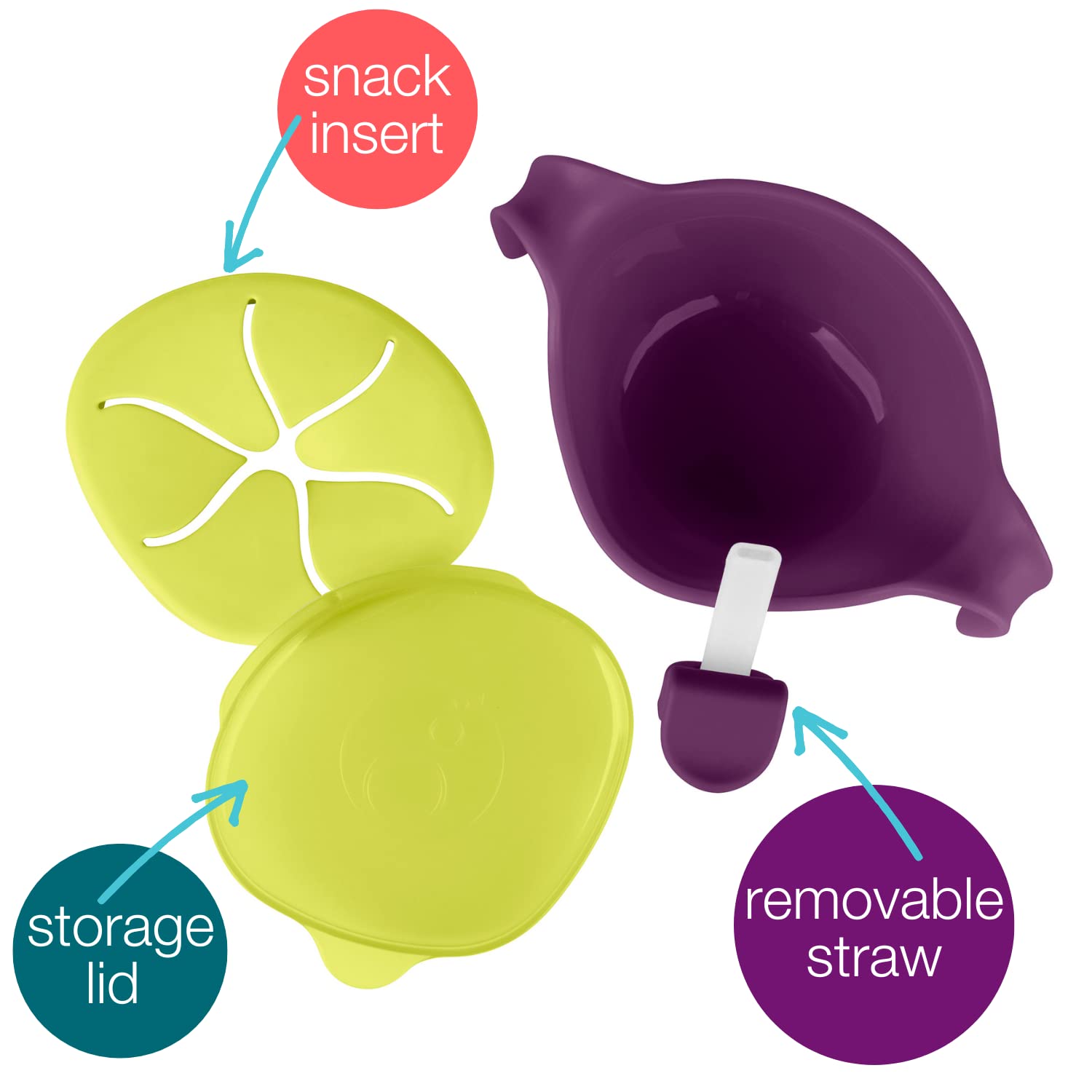 Bol 3 En 1 B.box Avec Paille - Snack, Bol Et Gobelet Pour Enfants - 250ml Lavable