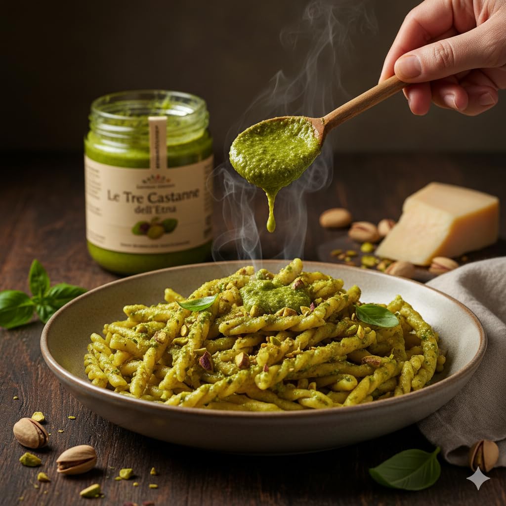 Pesto di Pistacchio 1 KG - Pesto Gourmet Artigianale per Pasta, Bruschette e Ripieni - Prodotto di Alta Qualità Siciliana - Le Tre Castagne dell'Etna