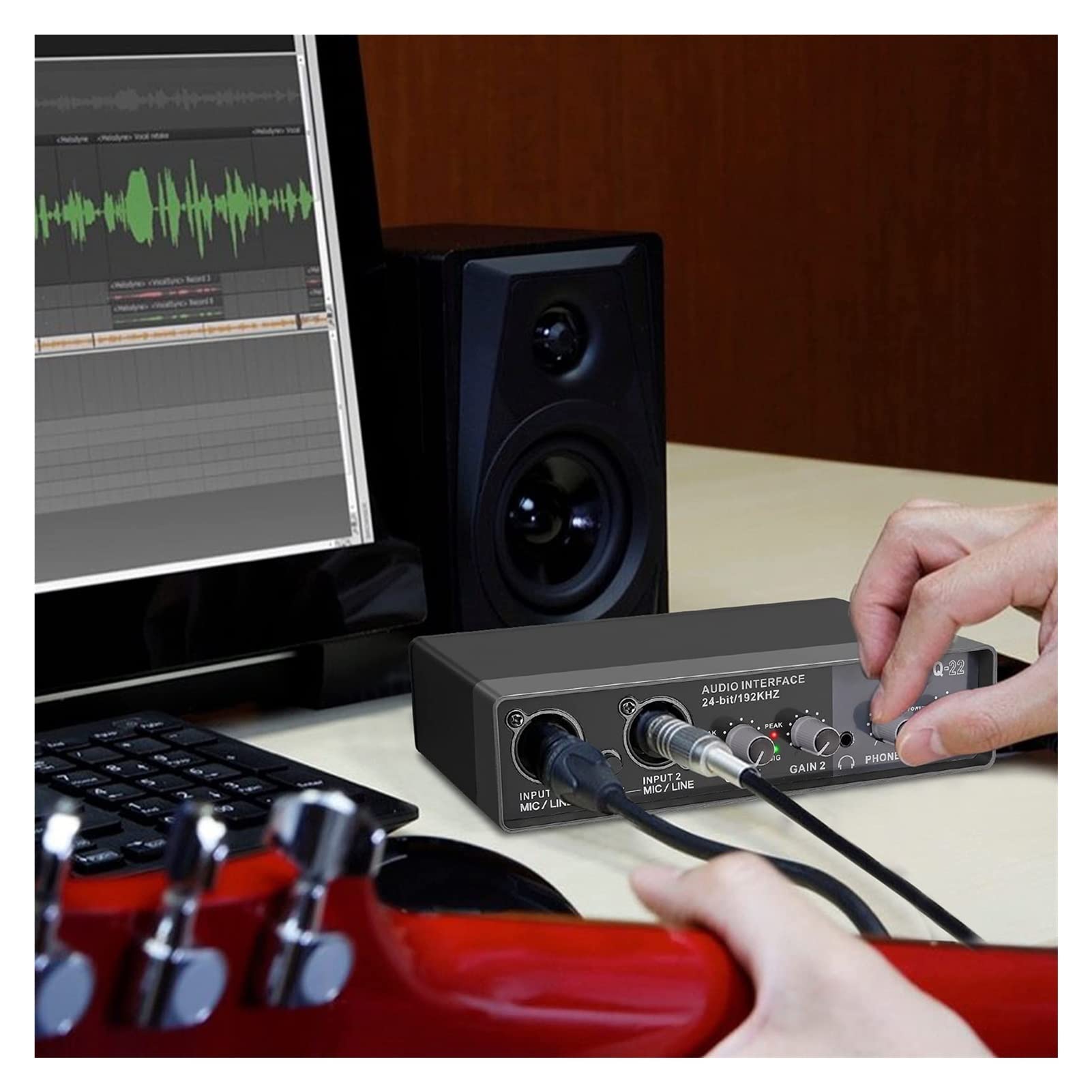 Mezclador De MúSica, Tarjeta de sonido de interfaz de audio con guitarra eléctrica de mezclador de sonido monitor for grabación de estudio en vivo micrófono fantasma potencia Mezclador De Sonidos Para