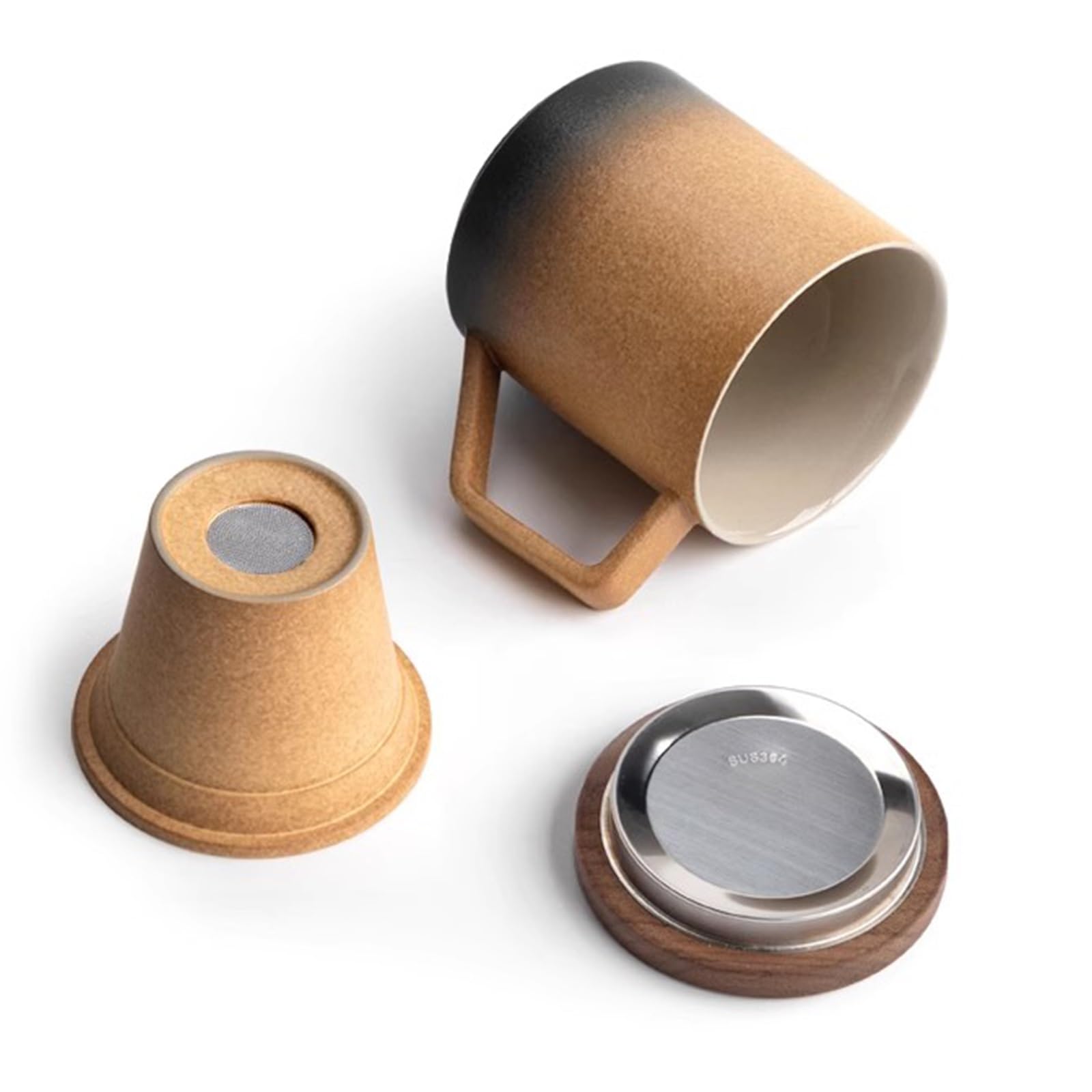 Taza de Café Térmica de 14 Oz con Tapa, Taza Termica Cafe Para Llevar con Asa, Para Bebidas Frías o Calientes, Vaso Para Cafe Para Llevar té de Hojas Sueltas y Colador Para Amantes(Brown)