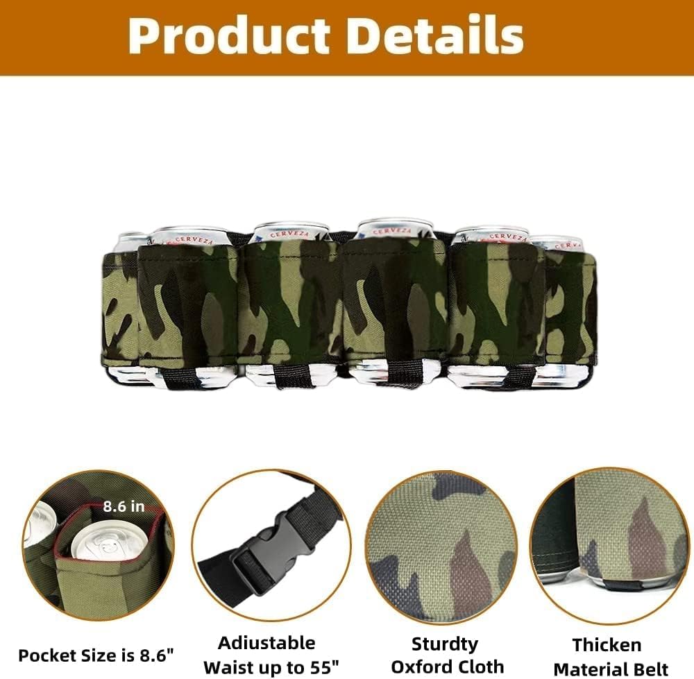 Beer Belt Beer Holster for 6 Beer Bottles Bier, kostium lub akcesoria festiwalowe, nylonowy pasek na butelkę piwa na imprezę, zabawny kostium, Tarnung, m, pasek