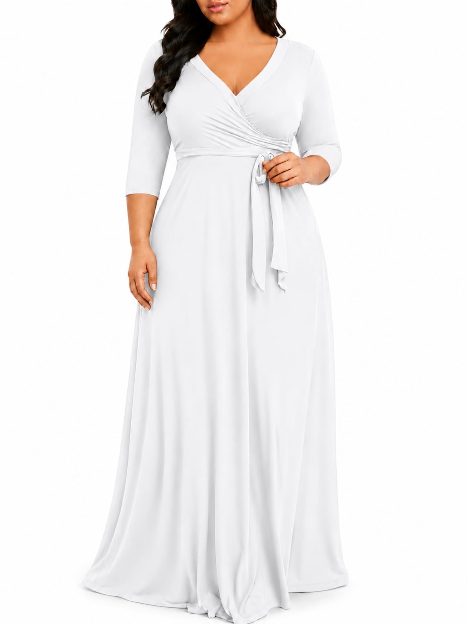 PinkPatty Women's Plus Size Maxi Dresses Casual Flowy 3/4 Sleeves Dress Printed Vacation Dress for Daily Wear with Belt
