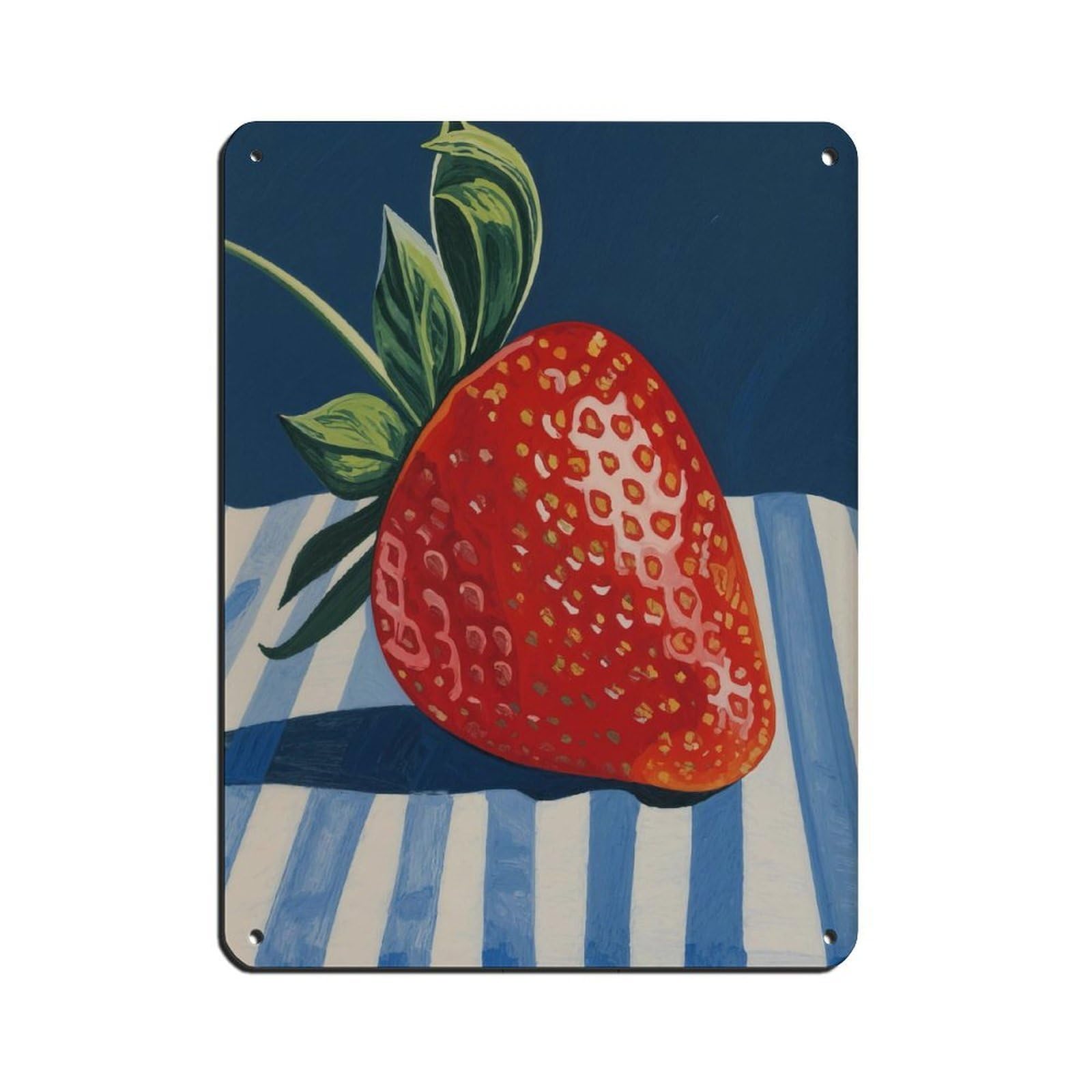 Peinture sur fer fraises au design pop art chic, tableau métal rétro 30x40 cm