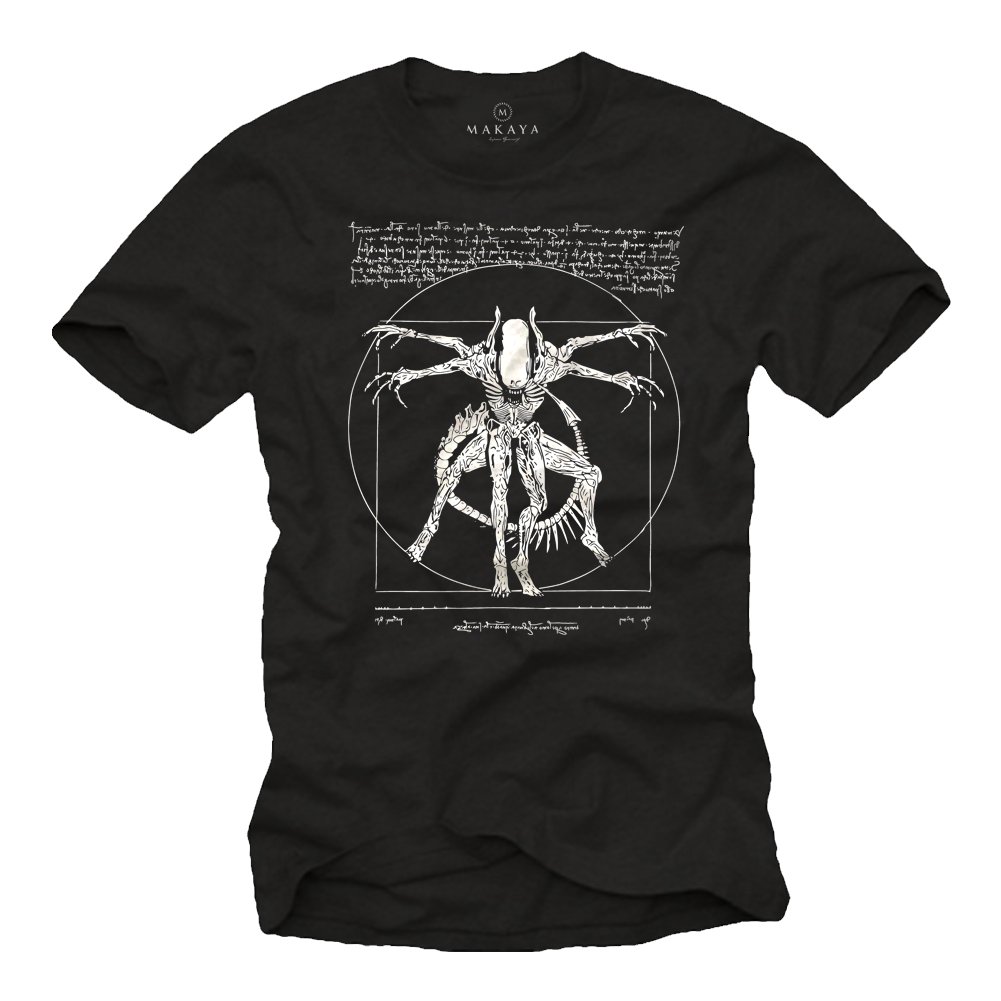 Makaya Men's Black Cool Stuff For Teenagers - Da Vinci Alien T-Shirt - Gamer Gifts For Xxxl