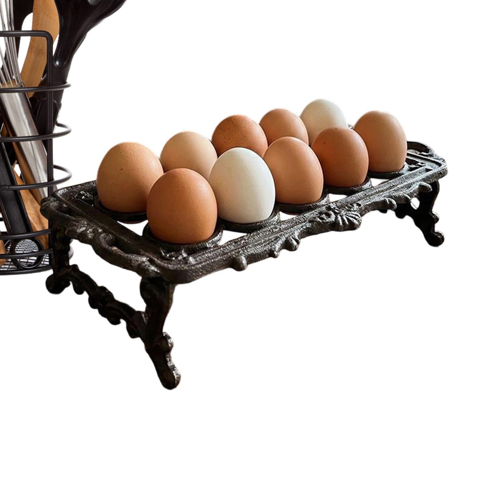 Soporte para huevos para encimera, retro, decoración del hogar | Robusto soporte para huevos de hierro fundido | Para encimera, mostrador, cocina, dormitorio, restaurante, granja, Navidad, Pascua