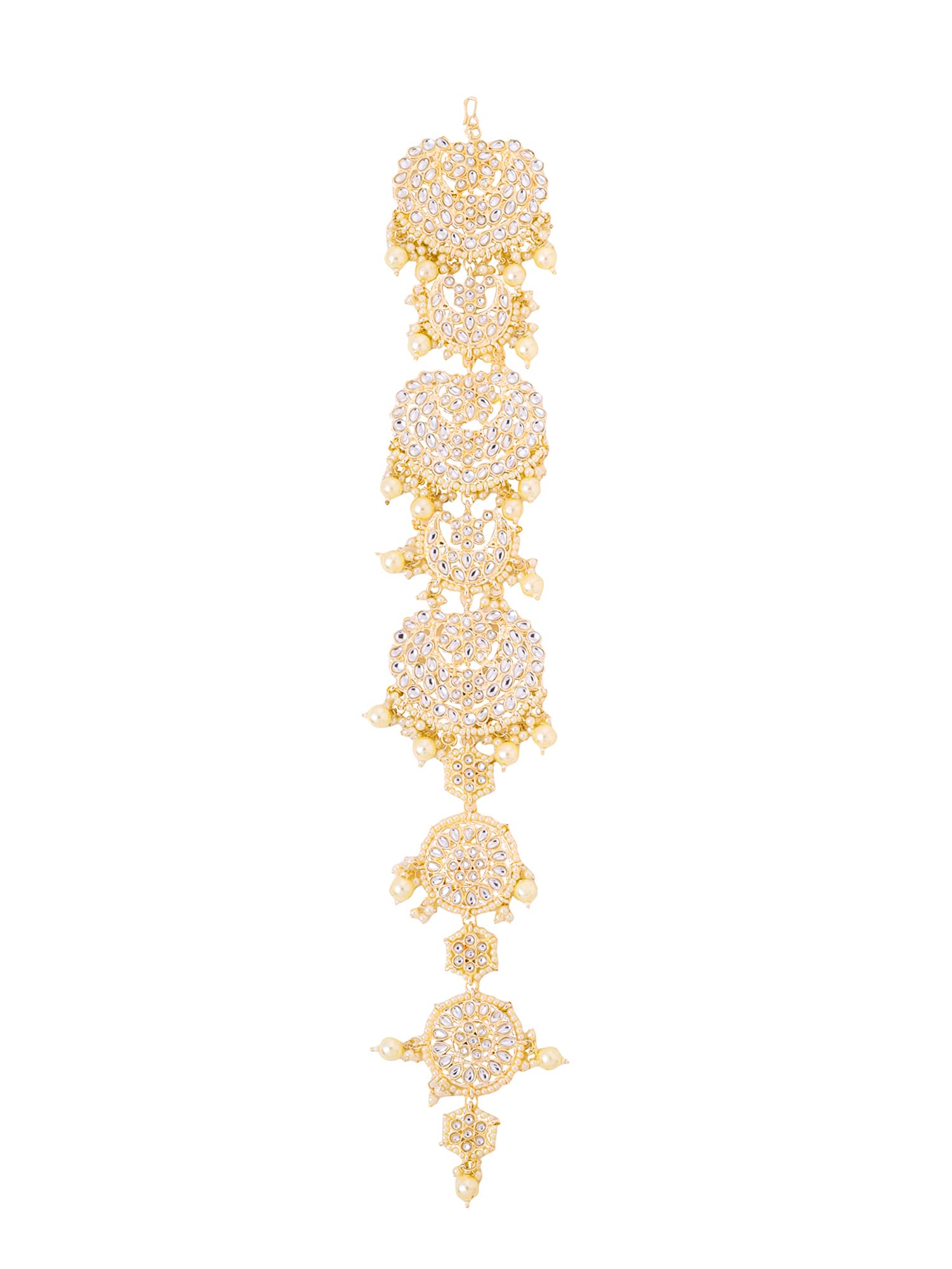 Braid Vines for Women Gold Toned Kundan Studded Pearl Drop Designed Bridal Braid Vines for Women and Girls-image-19