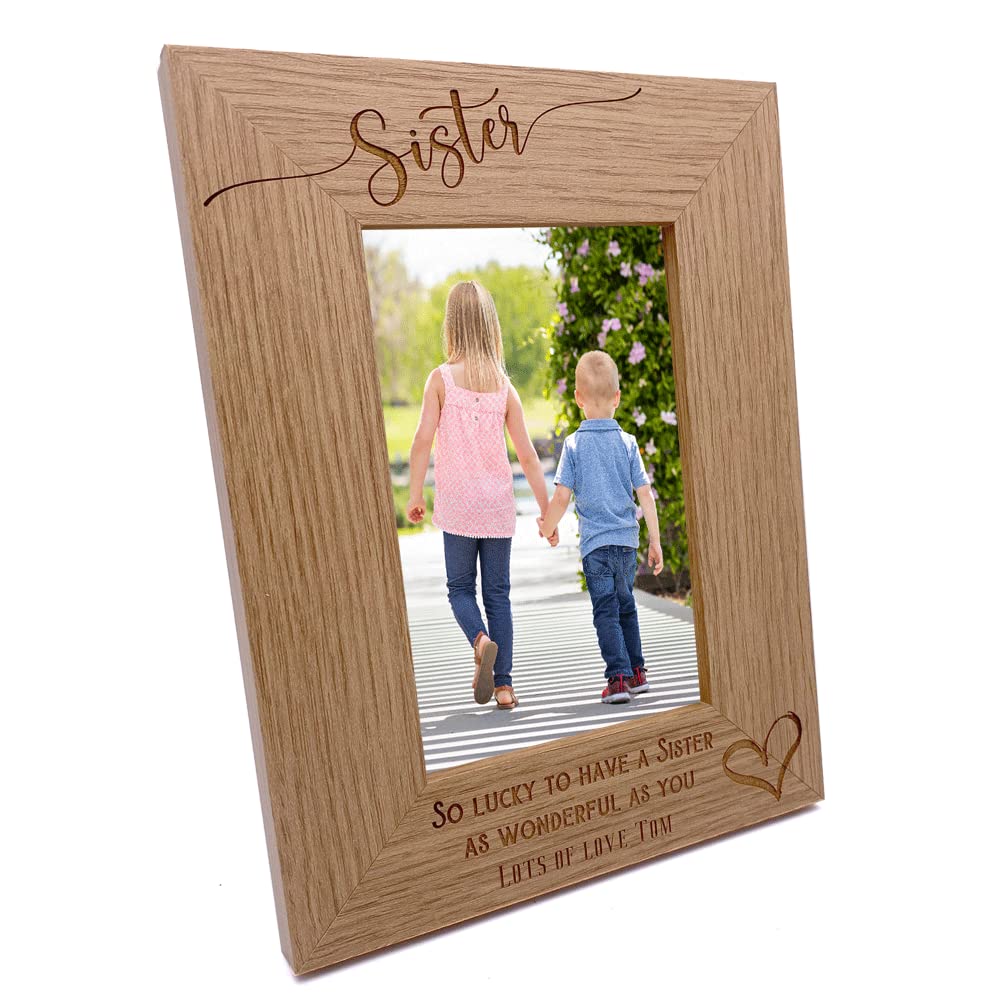 Personalised Sister Love Heart Engraved Portrait Photo Frame Gift (5 x 7 Inch)