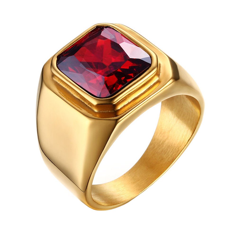 SINLEOMen's Stainless Steel Square Gemstone Ring Statement Wedding Band