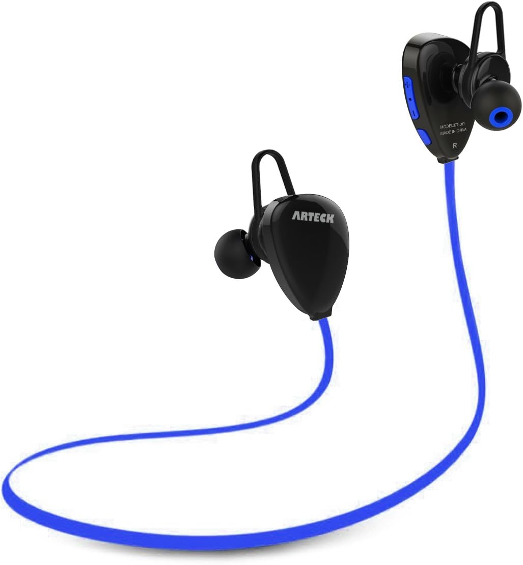 Arteck Wireless Bluetooth Headphones for Running Sports Portable Earphones with Rechargeable 15 Hours Playing Battery for iPhone Xs Max, Xs, Xr, X, 8 Plus, 7, SE, 6, iPod, Android Smart Phones-Blue