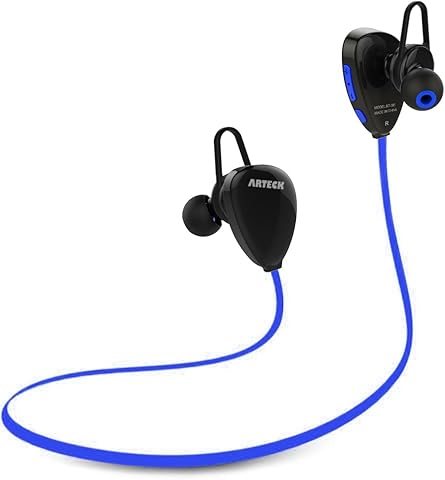 Arteck Wireless Bluetooth Sport Headphones [for Running Sports Gym] Portable Earphones with Rechargeable 15 Hours Playing Battery for iPhone Xr, Xs, Max, X, 8, 7, Plus, SE, Android Smart Phones-Blue