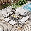 HAPPATIO 8 Piece Aluminum Patio Furniture Set, 3-Seat Outdoor Couch and Loveseat, All-Weather Outdoor Sectional Sofa with Swivel Armchairs, Garden Conversation Set with Tables (Gray)