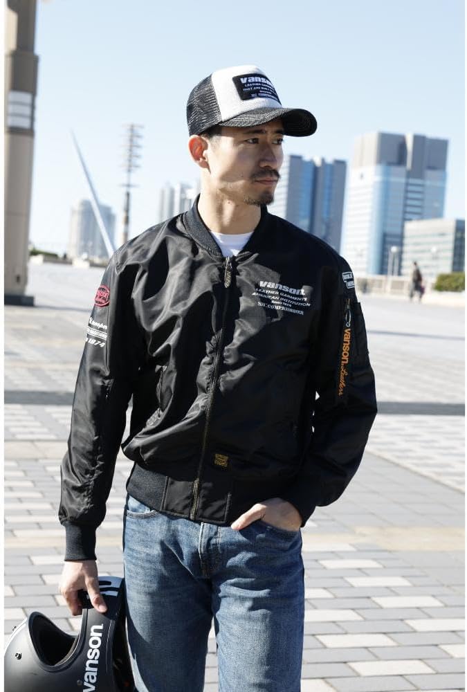 ★ VANSON SVS2403S S.GR 2XLサイズ ナイロンジャケット VANSON バンソン SVS2403S ナイロンMA-1ジャケット バイク 2024