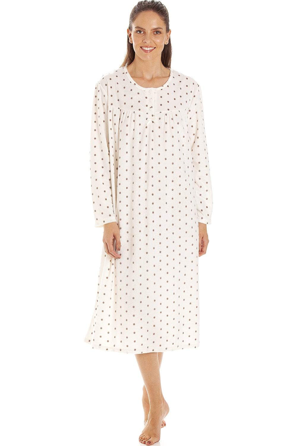 Camille Beige Fleece Classic Polka Dot Nightdress - Women's Size 10-12