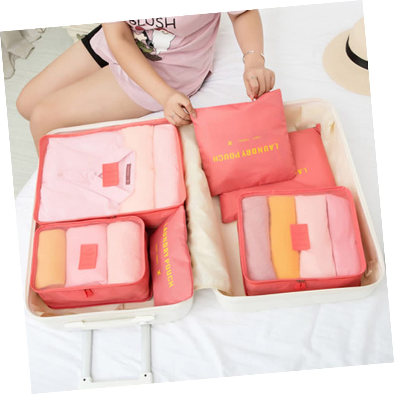 SOIMISS 12pezzi Sacchetti Salvaspazio Per Viaggi Cubi Organizzatori Resistenti Rosso Anguria Con Borsa Per Lavanderia Per Abbigliamento e Accessori Perfetti Per Famiglie e Viaggi Lungo