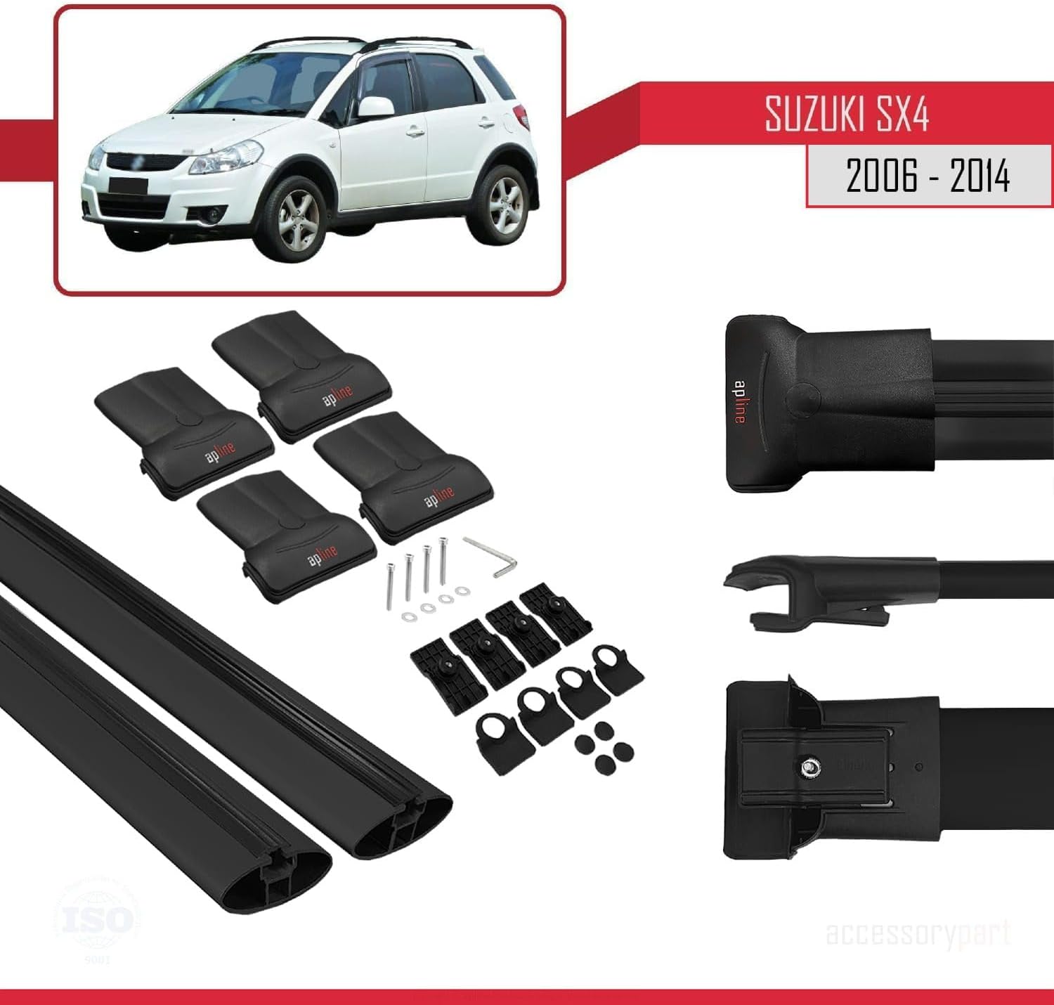 Compatible with Suzuki SX4 II (JY) 2006-2014 Fly Model Car Roof Rack Cross Bar Black Aluminium 2 Bars