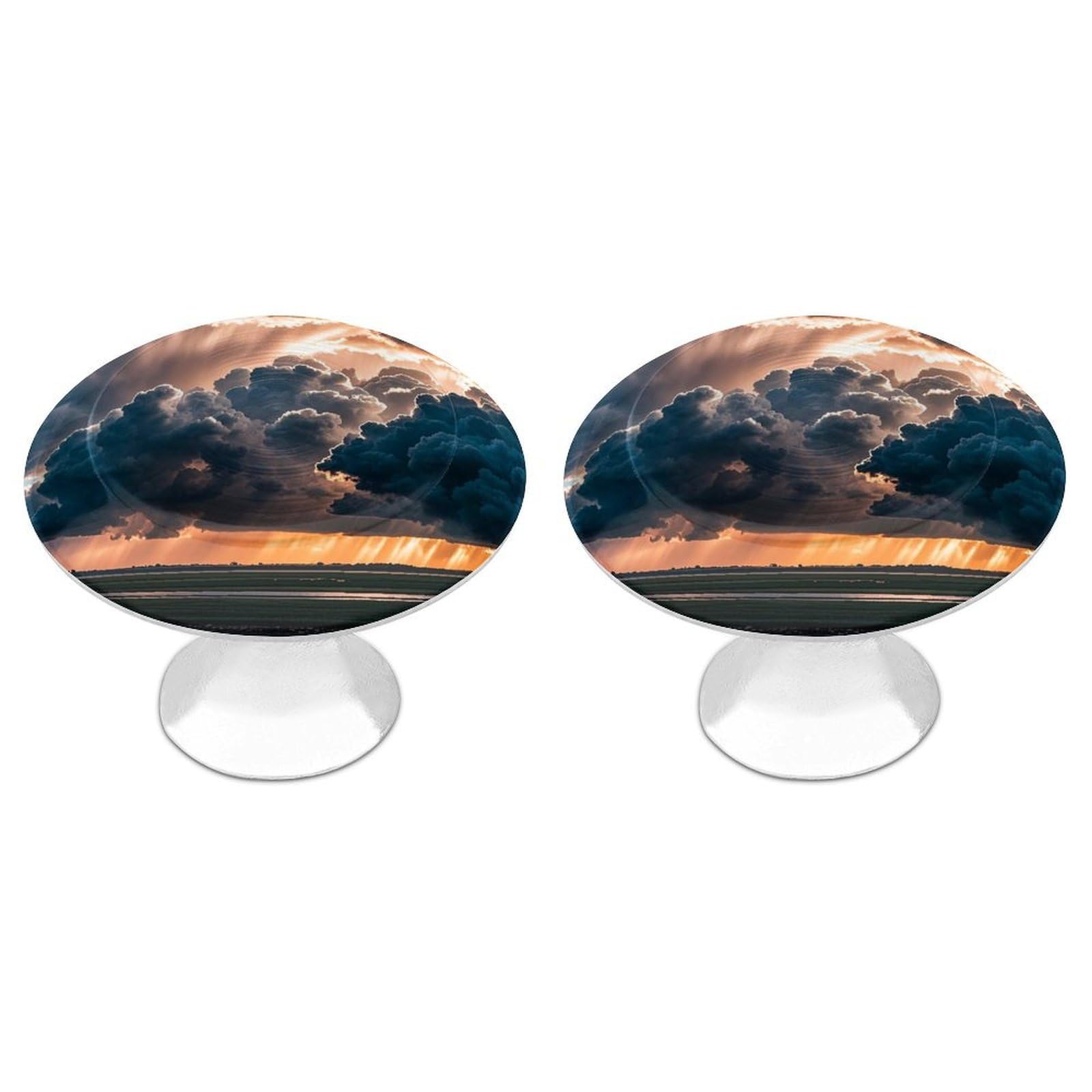 QMNLKH Magnificent Rainstorm Cloud Cabinet Knobs for Home, Round Drawer Pulls for Kitchen, Personalized Cupboard Handles with Screw, Fashion Dresser Knobs for Office, Drawer Handles, 2 Packs