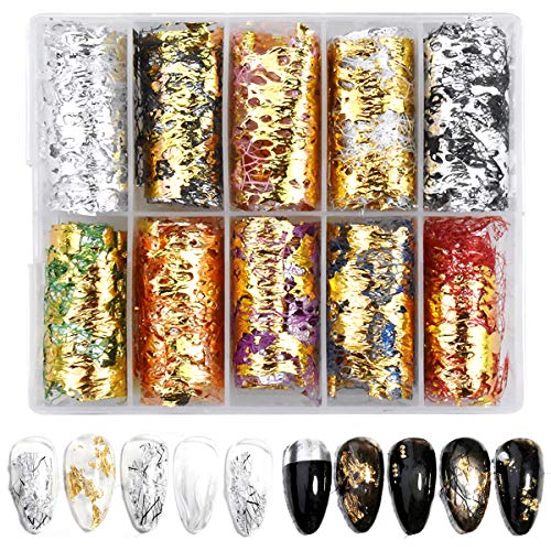 HQdeal 10 Rouleau de Autocollant Transfert d'ongle Engrenere Nail Foil Nail Art Feuille de Transfert Ongle, Besoin de Colle à Ongles Cover