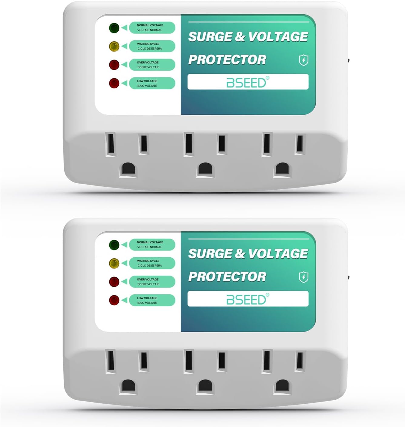 BSEED 3 Outlet Surge Protector for Refrigerator, Voltage Protector with Light Indicators for TV, PC, Washing Machine, and Other Home Appliance, Power Wall Surge Protector, 125V, 1875W, 2 Pack