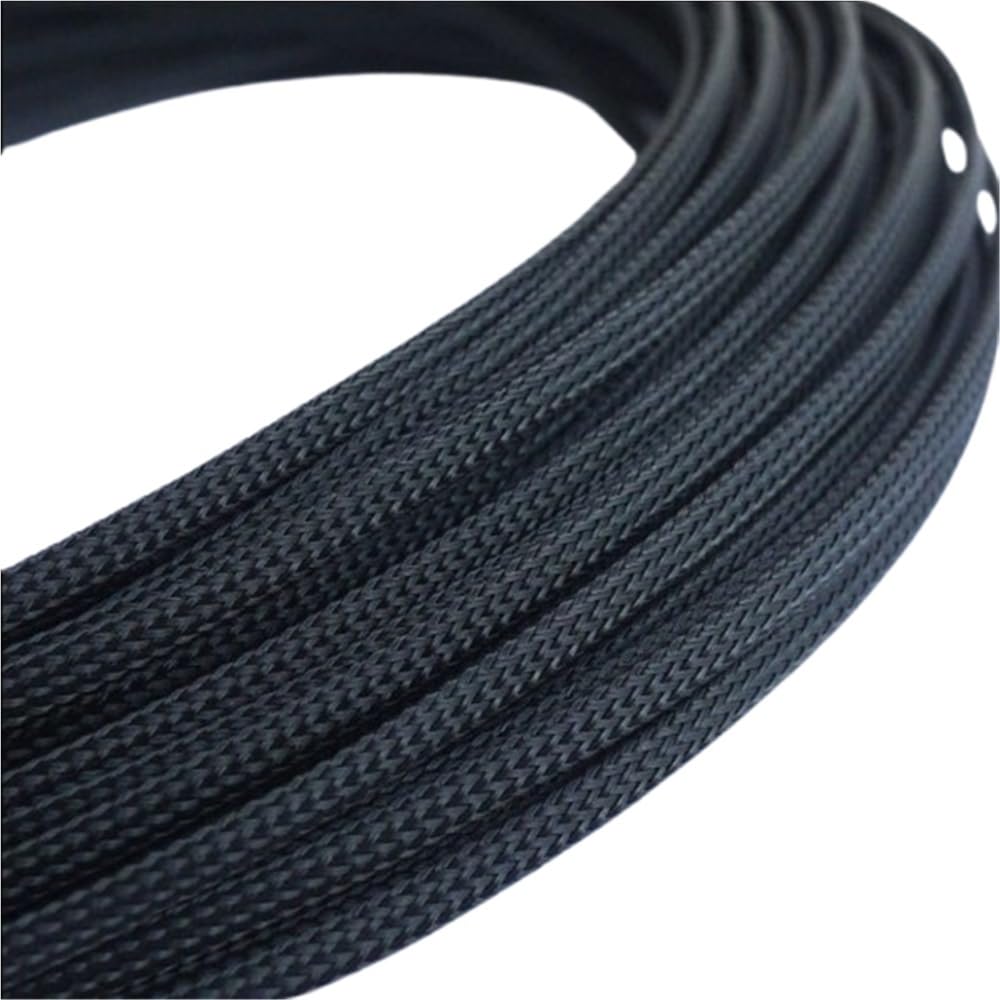 LOMNCHSG Wire Insulation Braid Fire Sleeve, PET Flat Expandable Braided Sleeving, Multicolor, Multiple Sizes(Black,3MMx10M)