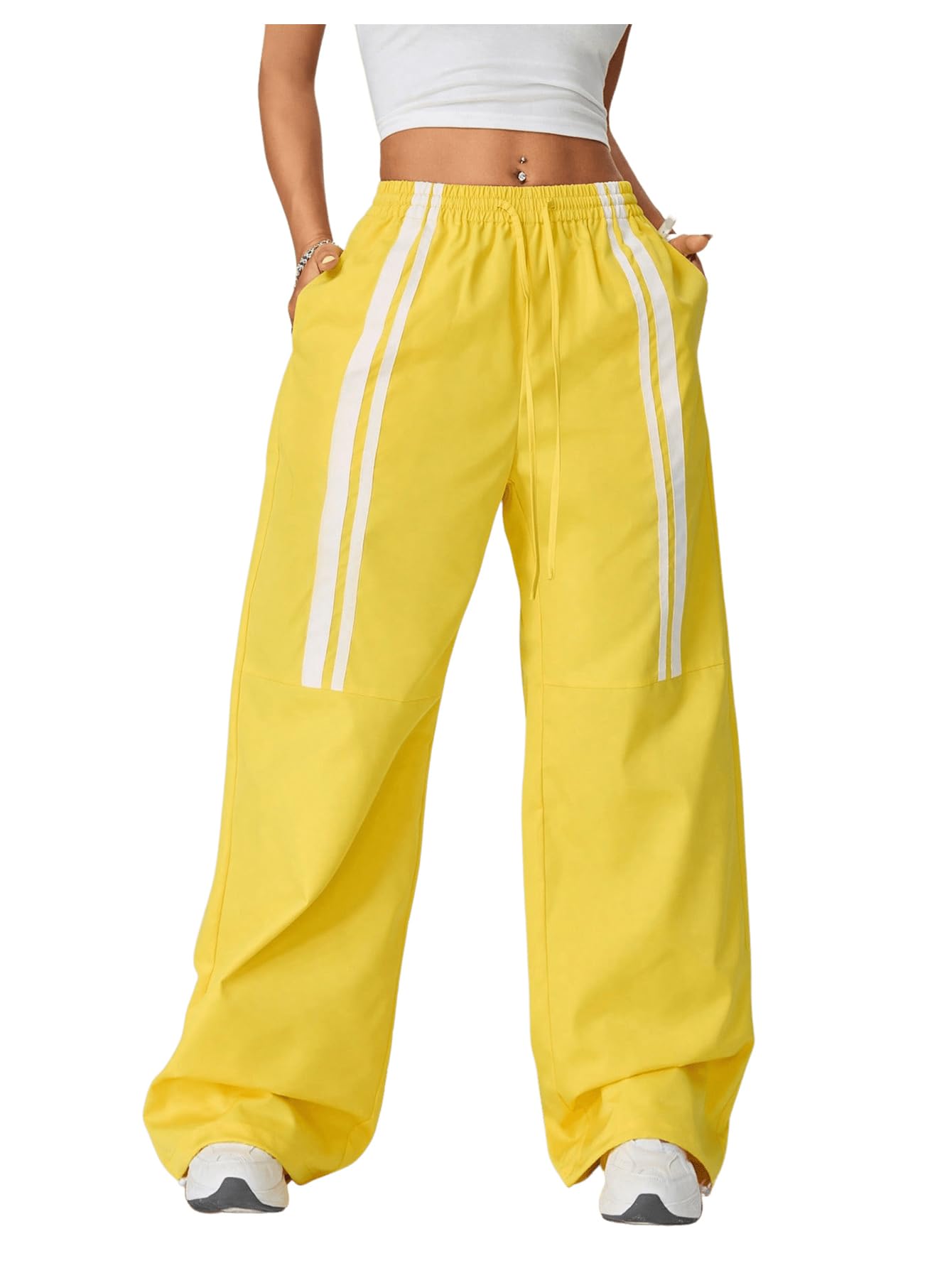 SHENHE Womens Low Rise Drawstring Elastic Waist Pants Wide Leg Y2k Baggy Loose Pants