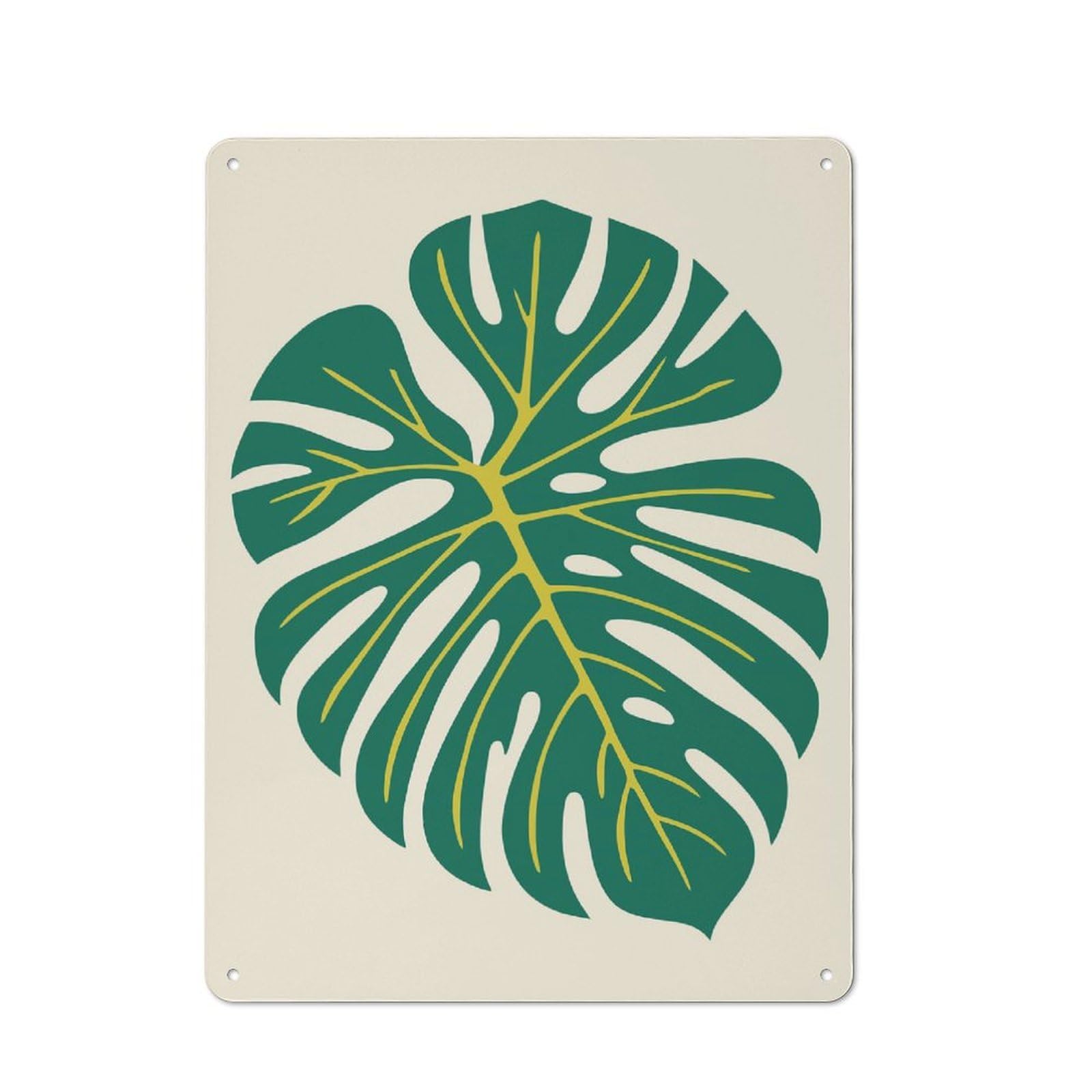 Junmoney Style-21 Tin Sign With Tropical Leaf Illustration Design 40X30cm, Understated Studio Wall Plaque For Hobby Room, Office, Lounge Or Living Room