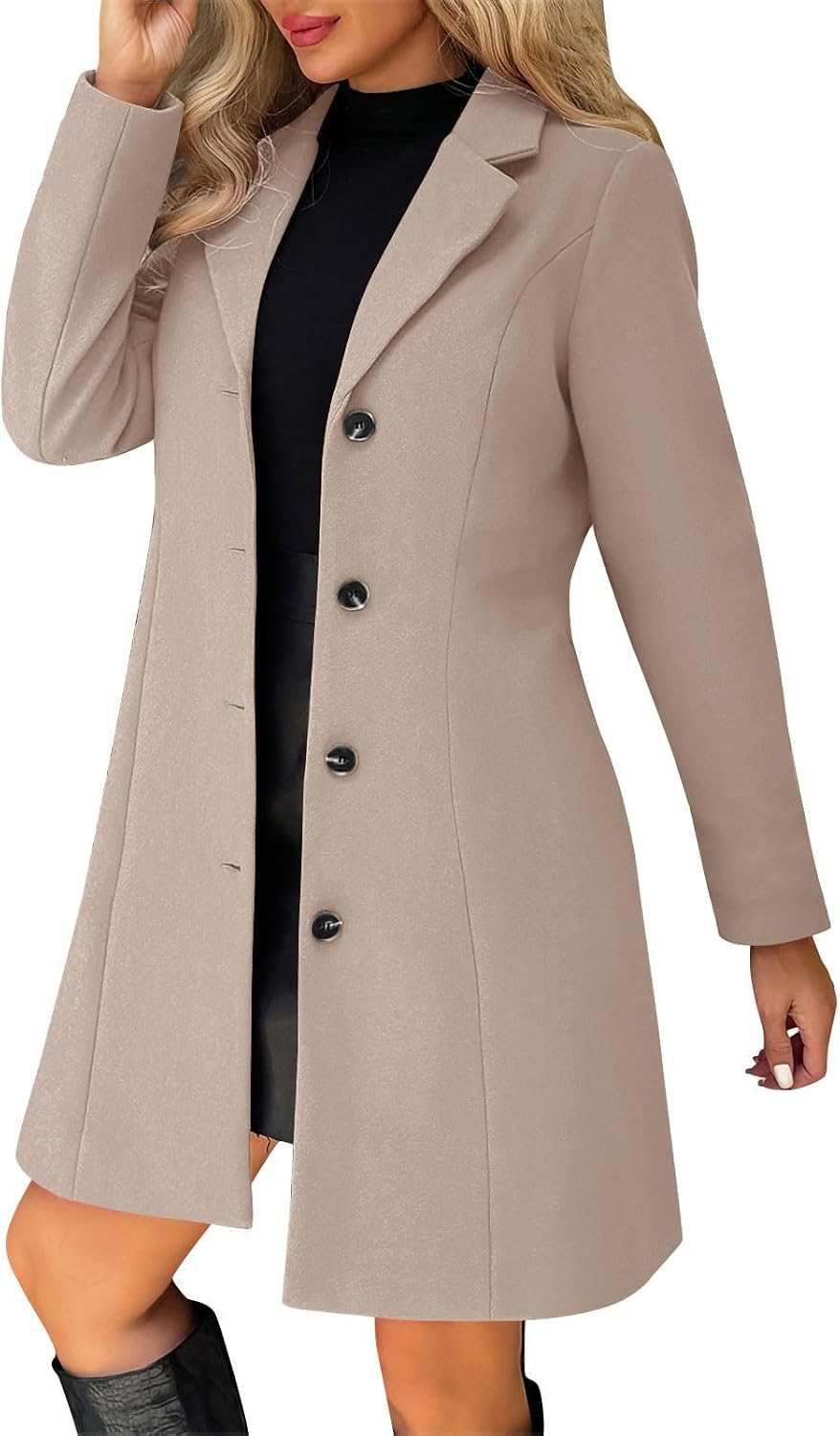 Pea Coats for Women Blend Thicken Notch Lapel Single Breasted Trench Coat A-Line Fall Winter Jackets