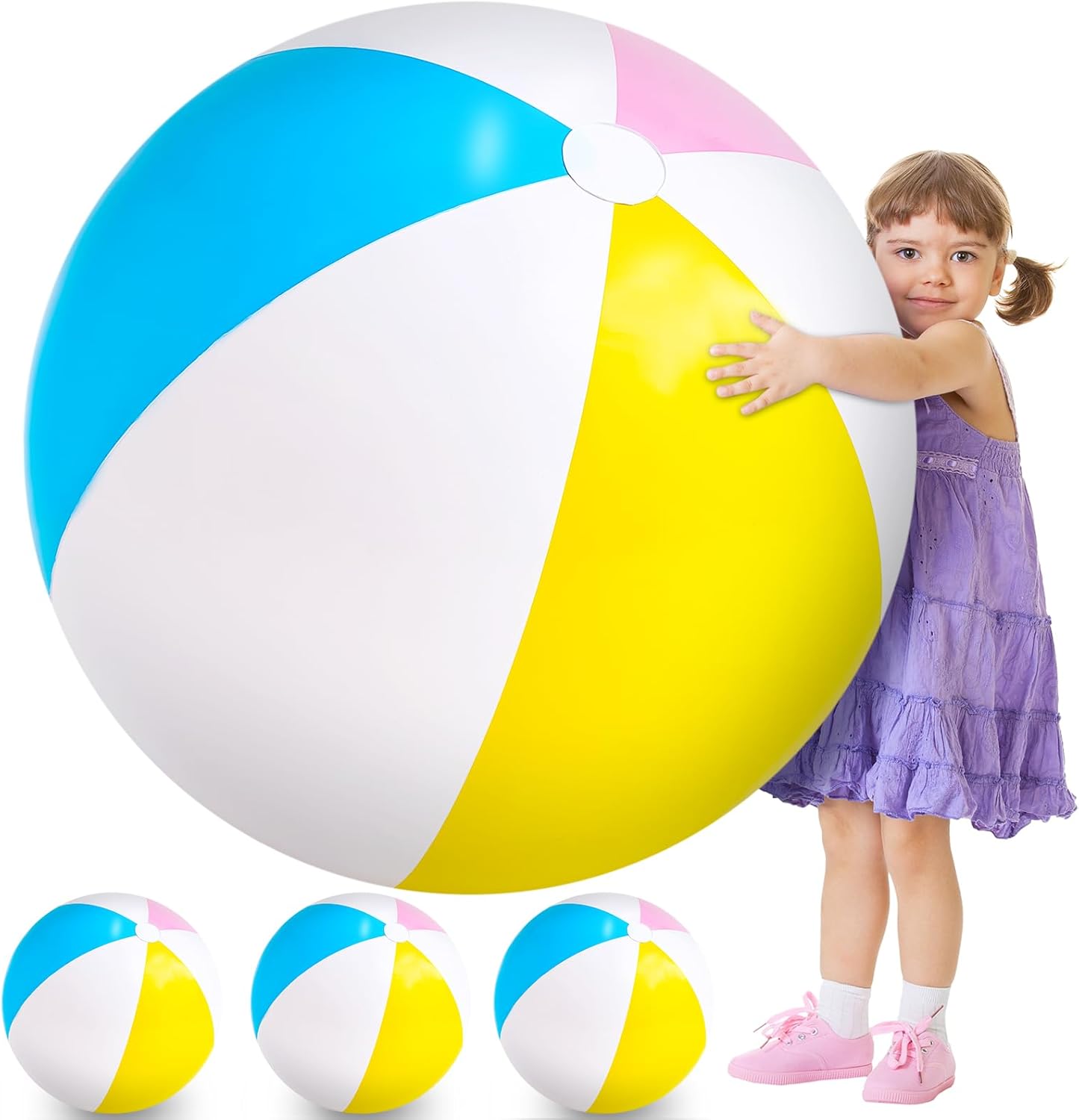 27 Inch Rainbow Beach Balls Giant Inflatable Large Pool Beach Balls Inflatable Swimming Pool Toys for Summer Water Games(4 Pcs)