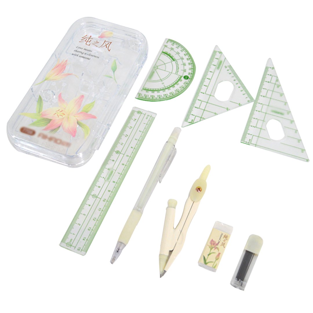 Set Geometrico 8 Pezzi Rosa - Compasso, Righello, Goniometro - Kit Scuola Kawaii - 6