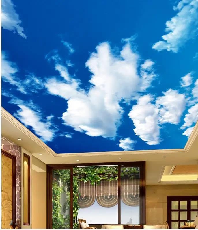 Papier peint plafond nuages blancs ciel bleu PVC autocollant 3D pour salon