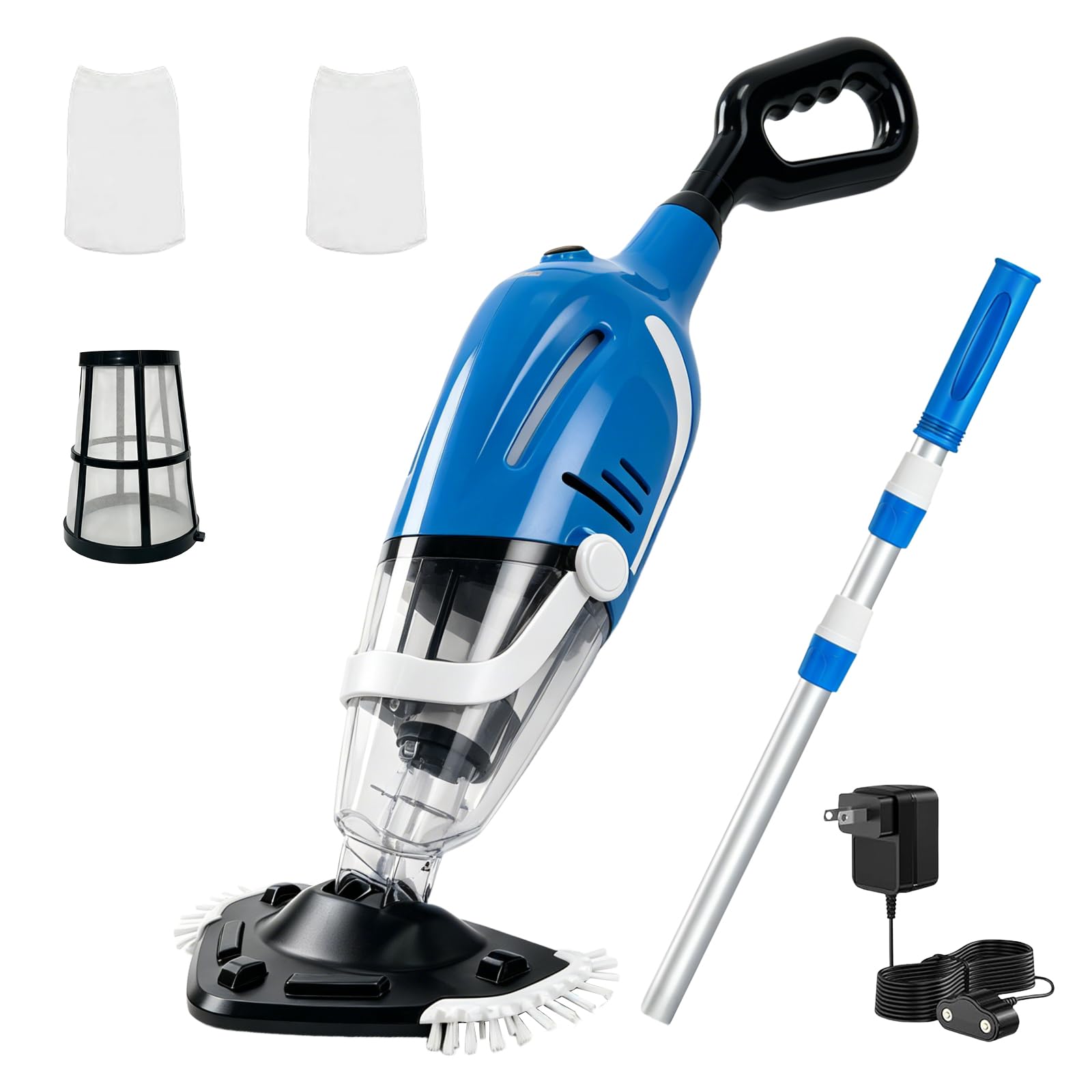 Aspirador de piscina inalámbrico escoba para aspirador piscina, 120 l/min, limpiador eléctrico recargable con mango telescópico para limpieza de caminos, spa y piscinas fuera del suelo