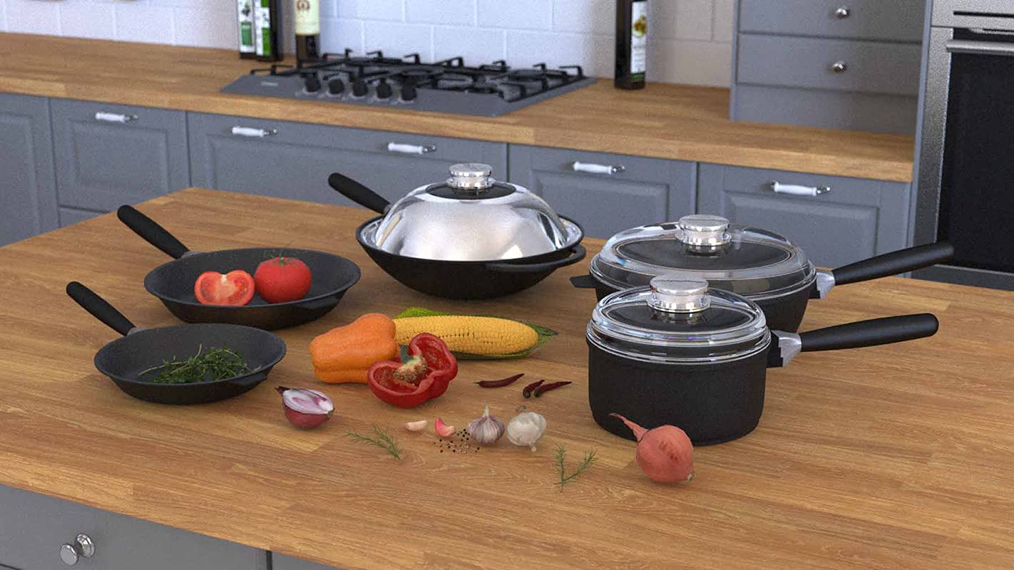 Black Non-Stick Cast Iron Cooking Pot Set with Lids