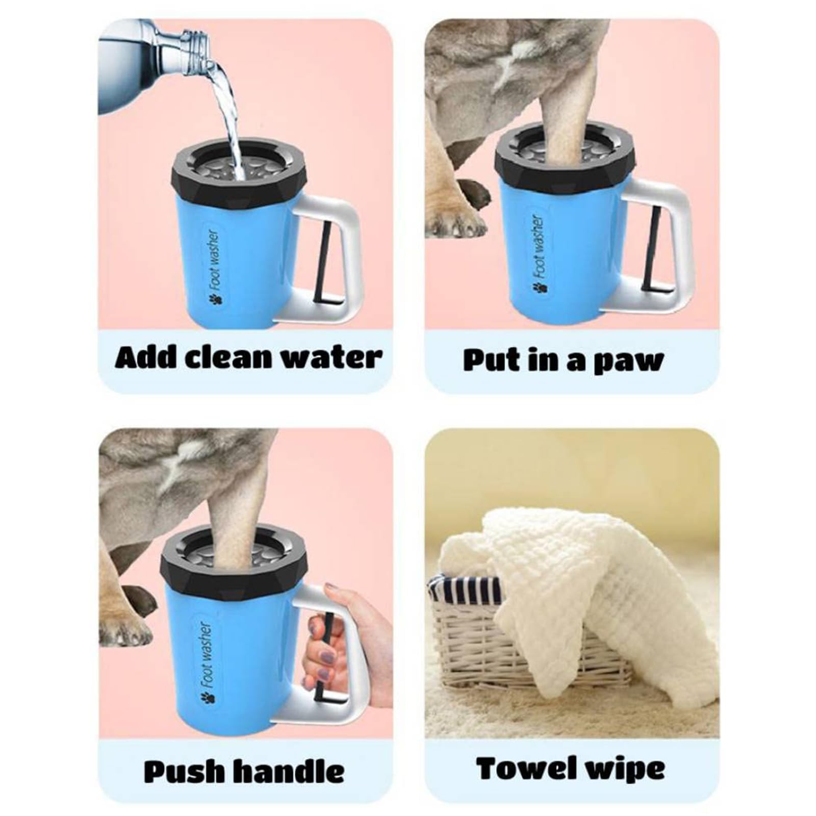 Pfotenreiniger Für Hunde, Tragbare Hundepfoten Reiniger, Silikon Haustierpfotenreiniger Paw Washer 360° Rundum Hunde Pfotenreiniger Zur Massage Und Pflege Schmutziger Krallen,Rosa