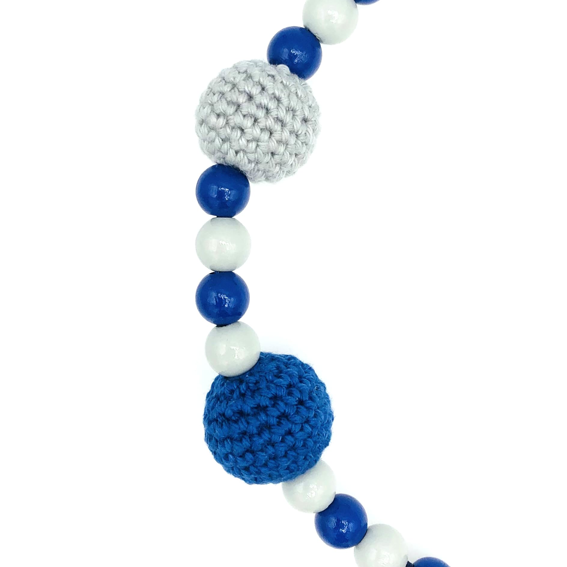 Set Nuckelkette + Kinderwagenkette mit Namen " 3D - BÄR MIT HÄKELKÖRPER/TEDDYBÄR " Hellgrau Dunkelblau/Baby/Unisex/Personalisiert/HANDMADE