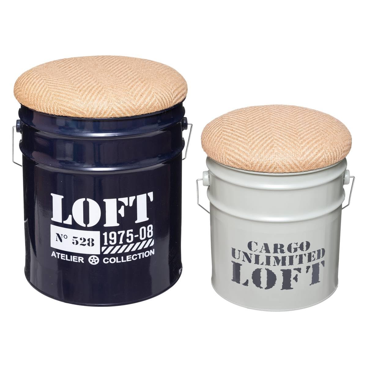 ATMOSPHERA CREATEUR D'INTERIEUR Juego de 2 pufs Canister Alfred Metal