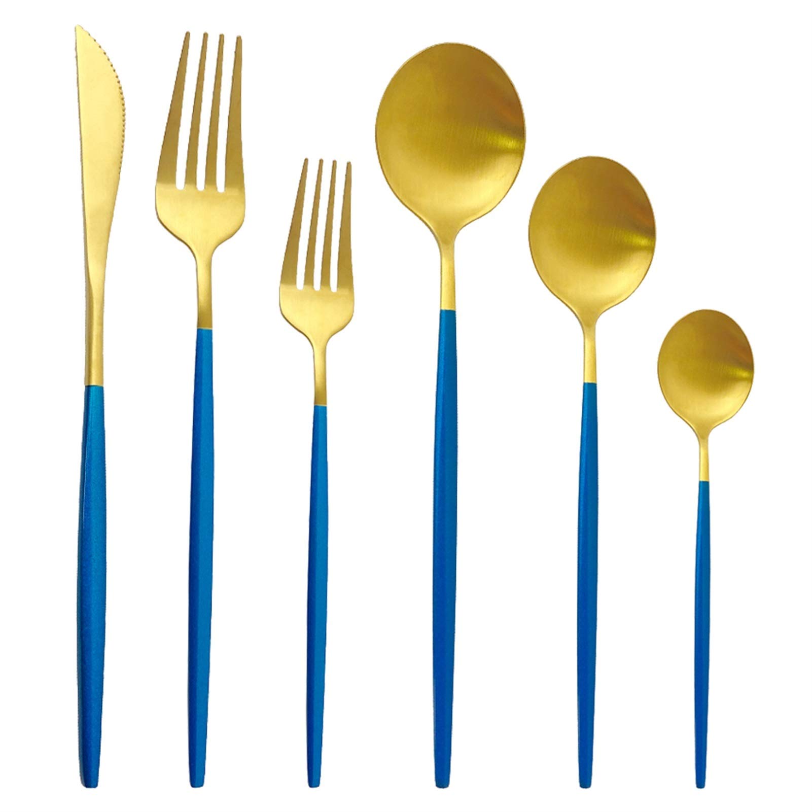 Gold Matte Couverts de vaisselle Set 36pcs en acier inoxydable de la vaisselle de la cuillère à la maison Couteau de fourchette de fourchette à lave-vaisselle Coutellerie (Color : Blue Gold)