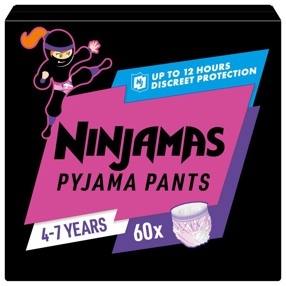 Pampers Ninjamas - Pantalones de pijama para niñas, 4-7 años (17-30 kg), 60 pantalones de noche, protección contra fugas durante toda la noche, el embalaje puede variar