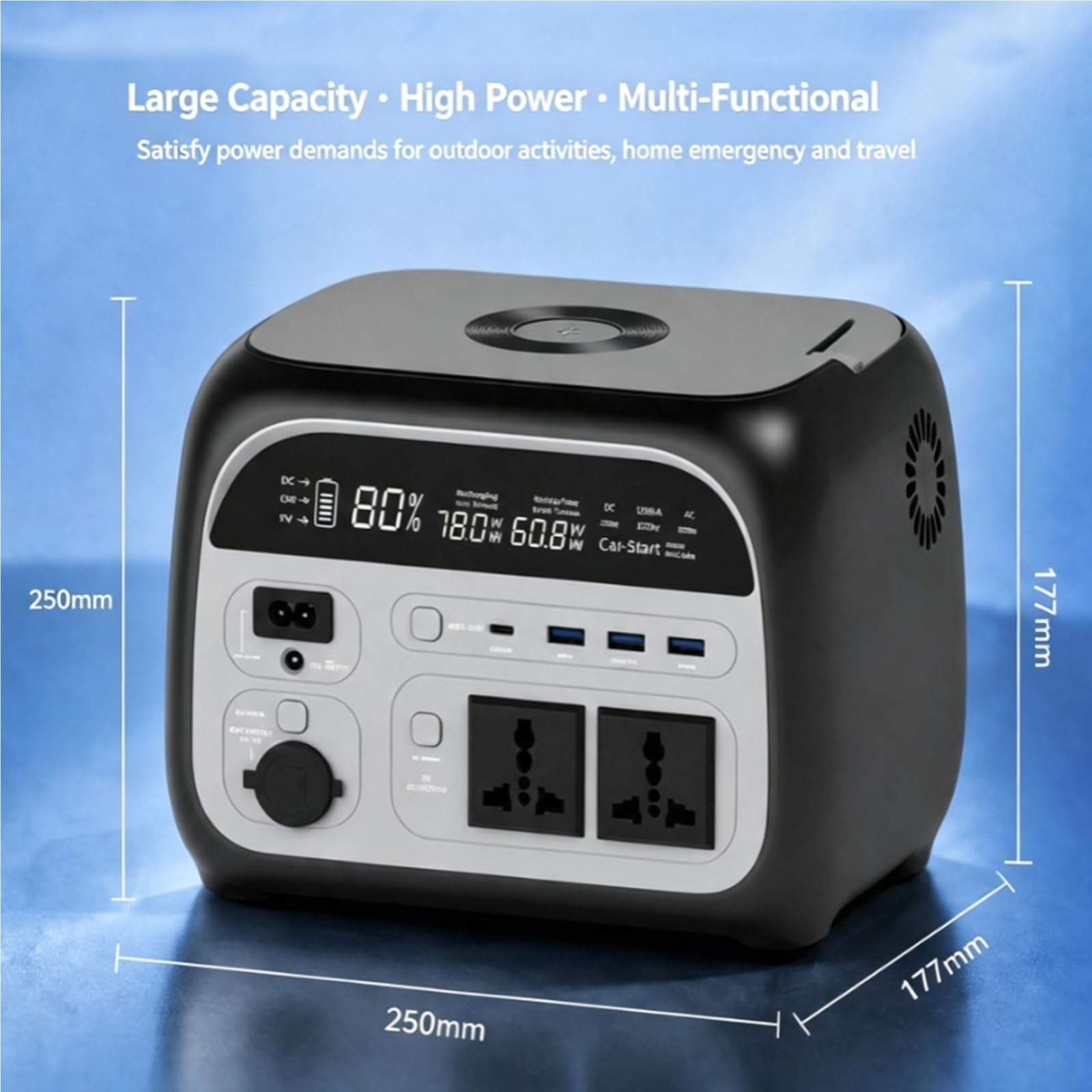 Centrale di alimentazione portatile 500W (Picco 1200W), 345,1Wh 108000mAh | Ricarica rapida e wireless, uscita CA 110V/220V, display LCD, campeggio outdoor e UPS domestico(220V Universal UK Plug)