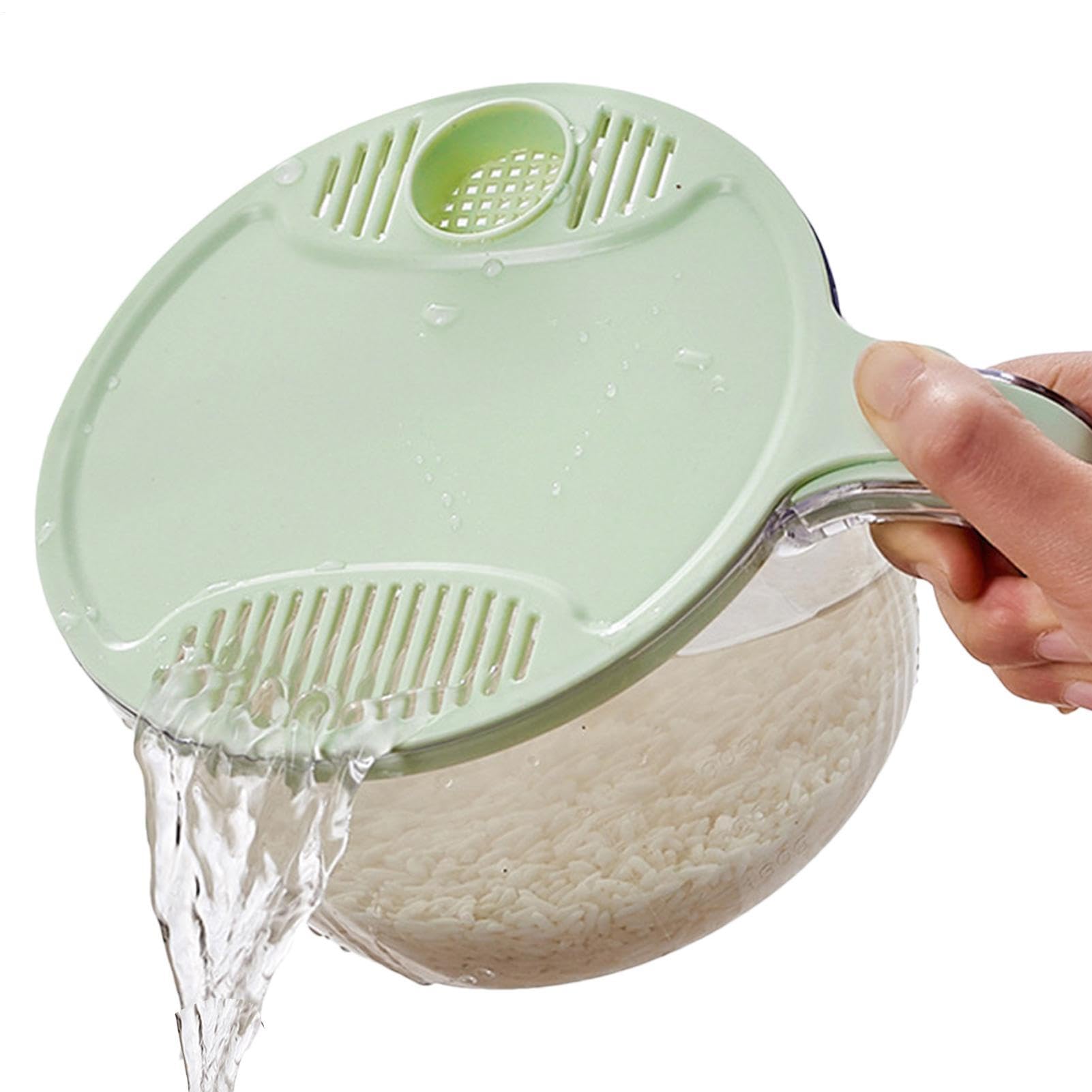 Woyufen Green Rice Washer Strainer Colander Strainer Washing Bowl Vegetable/Rice Washer Strainer Drain Basin Detachable Fruits Colanders