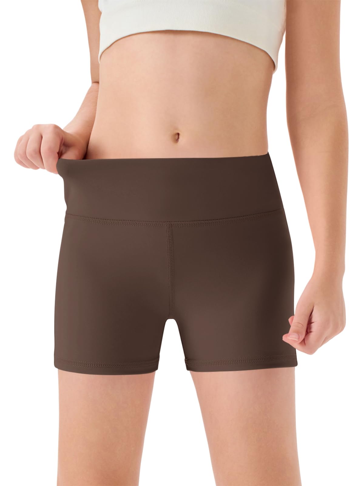 Haloumoning Short de sport pour filles - Taille haute - Pour yoga, danse, motard - Short de gymnastique confortable - 5 à 14 ans