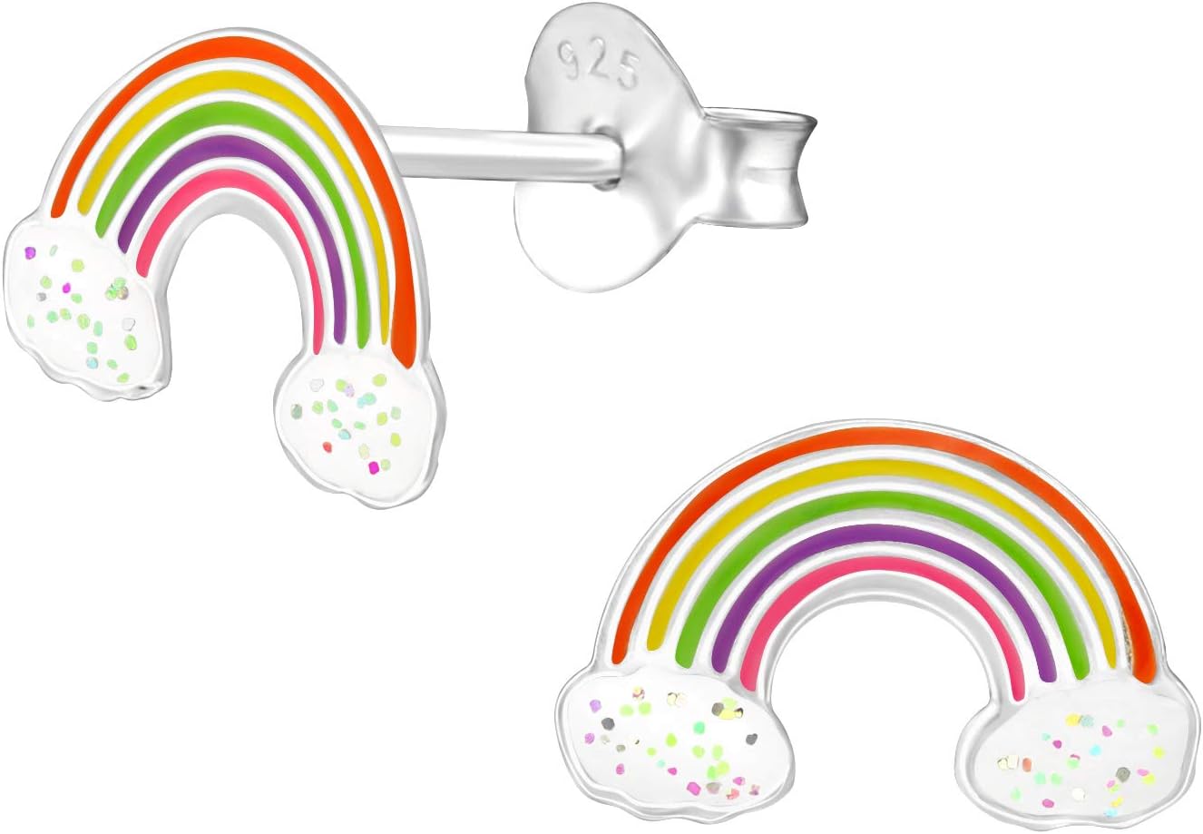 Aww So Cute92.5-925 Sterling Silver Rainbow Stud Earrings for Kids Girls Pure Silver (ER1587)