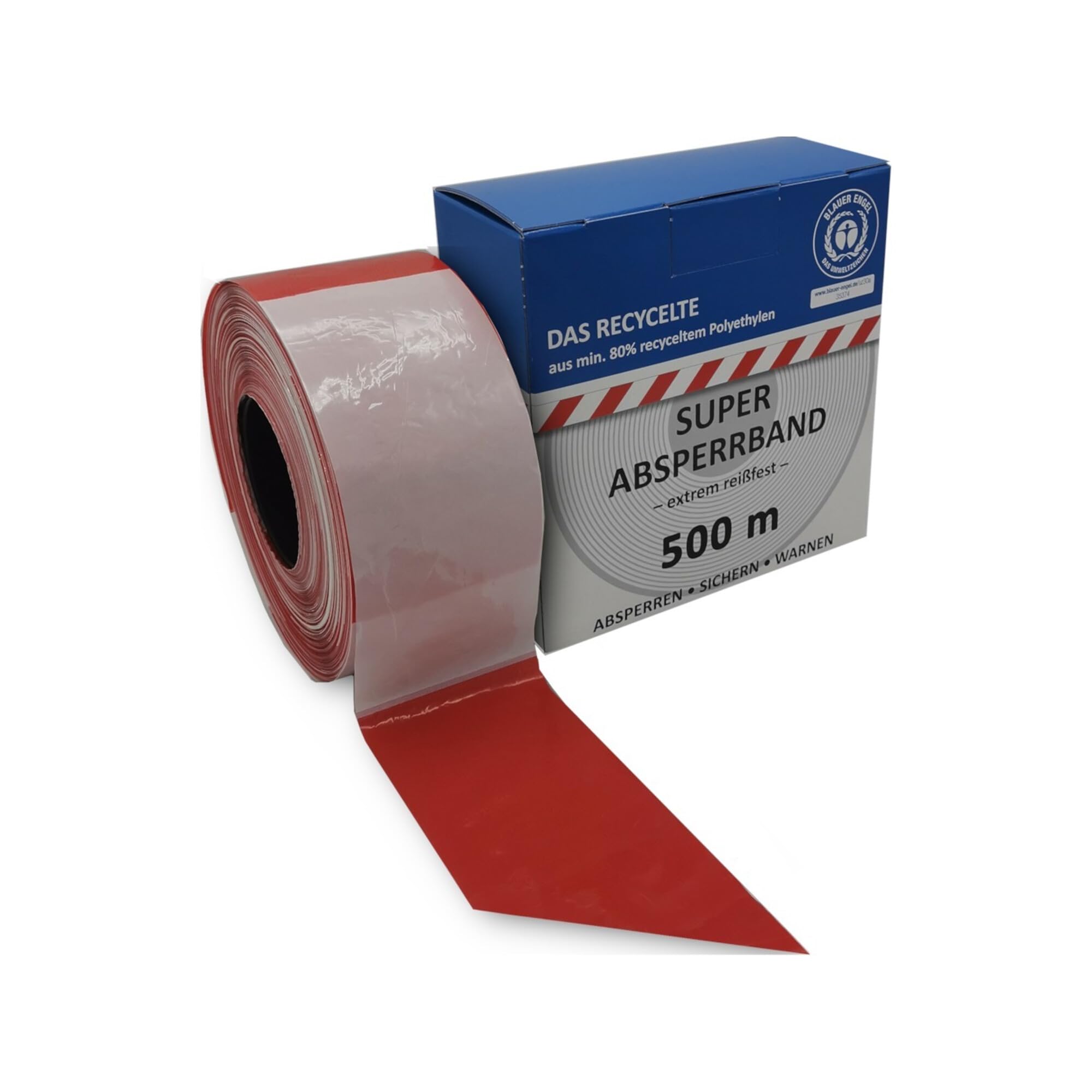 Absperrband L.500m B.80mm rot/weiß geblockt,recycelt 500m/Karton