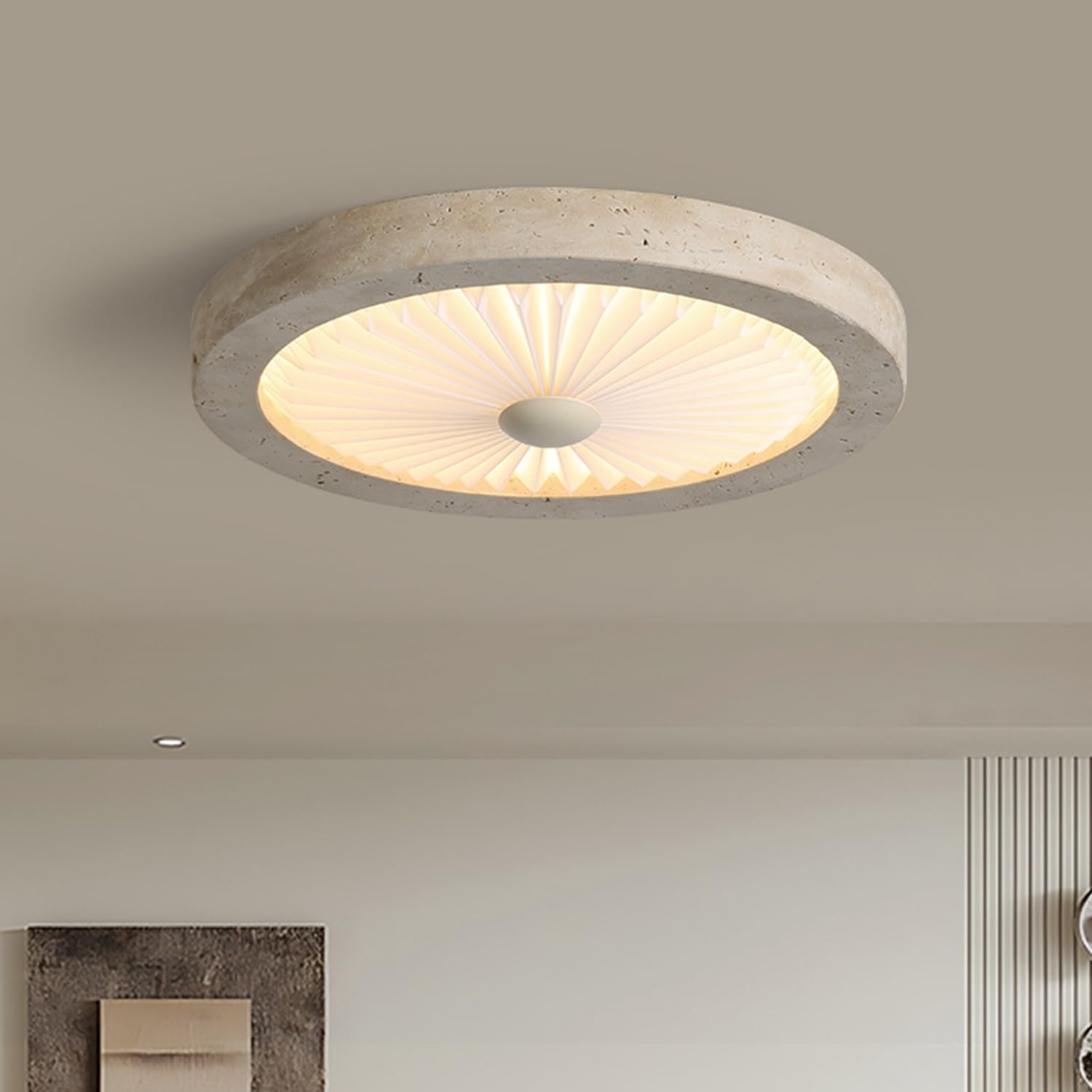 LYMSXAZOU Tricolor Yellow Travertine Ceiling Light - Japanese Wabi Sabi Style Flush Mount Lamp for Kitchen Living Room Aisle Stairs & Cloakroom Chandelier