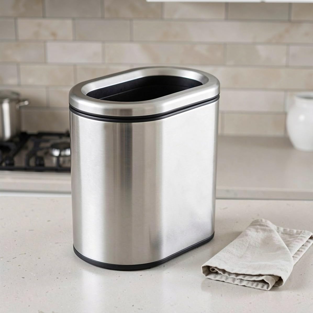 Poubelle Cuisine Mince en Acier Inoxydable 9l, Ouverte