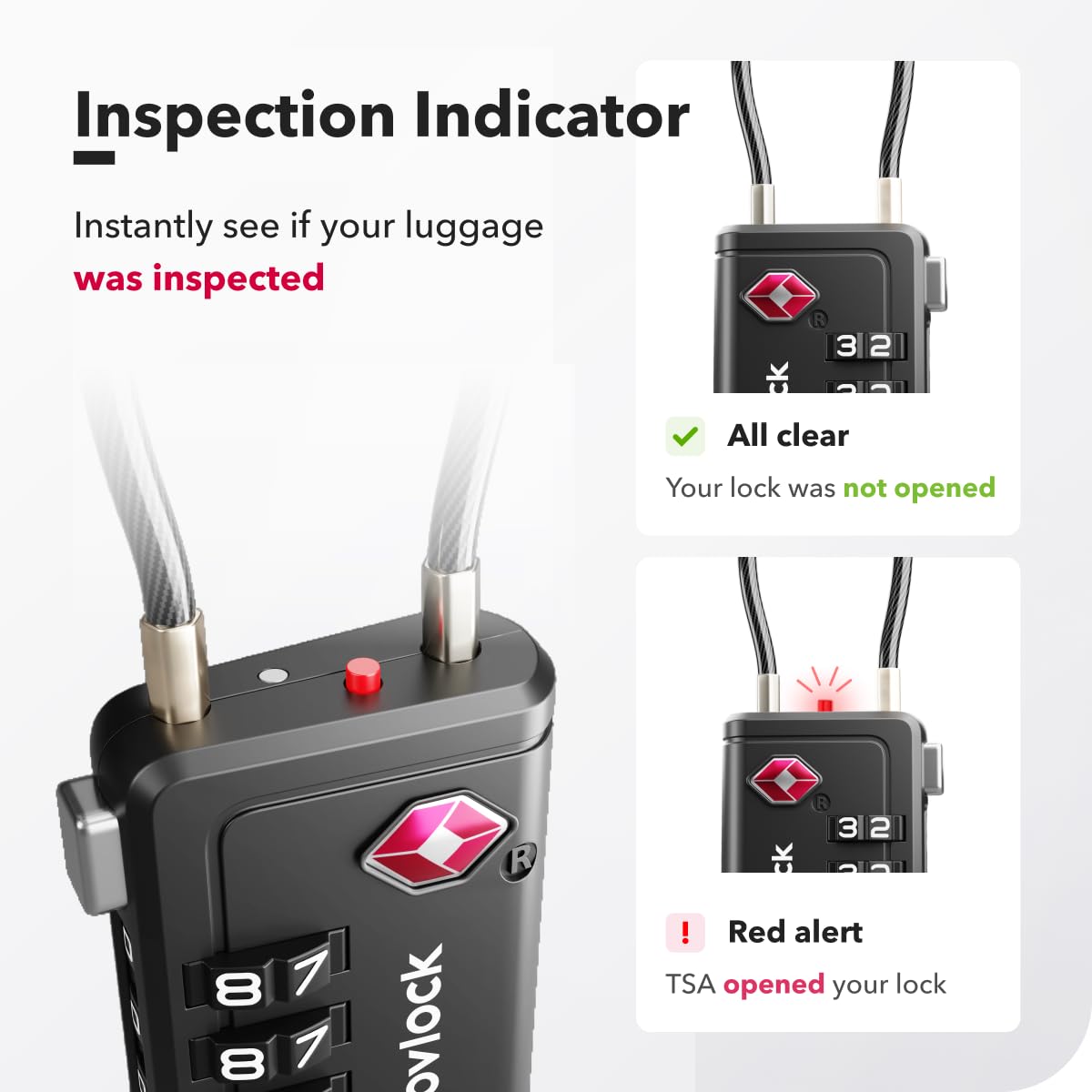Lucchetto per bagagli approvato TSA, indicatore di ispezione, combinazione a 4 cifre, in lega di zinco resistente, per valigie, zaini, borse da viaggio, nero, confezione da 6